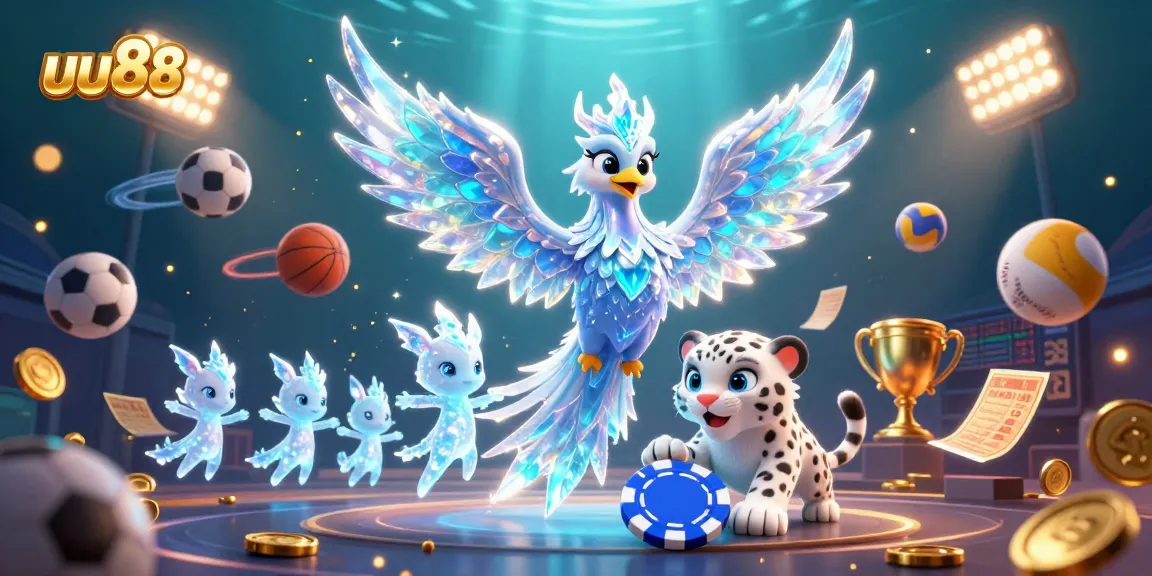 Experience thrilling gameplay at uu88 with an illustrated scene of an ice phoenix and exciting betting elements.