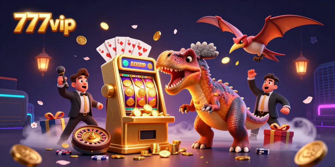 Experience thrilling gameplay at 777vip with a pachycephalosaurus winning jackpots from a golden slot machine.