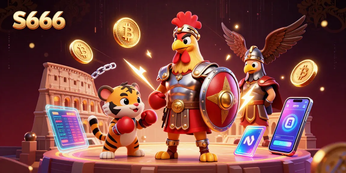 Engage in thrilling wagering with S666 at the online casino featuring vibrant 3D characters and crypto elements.