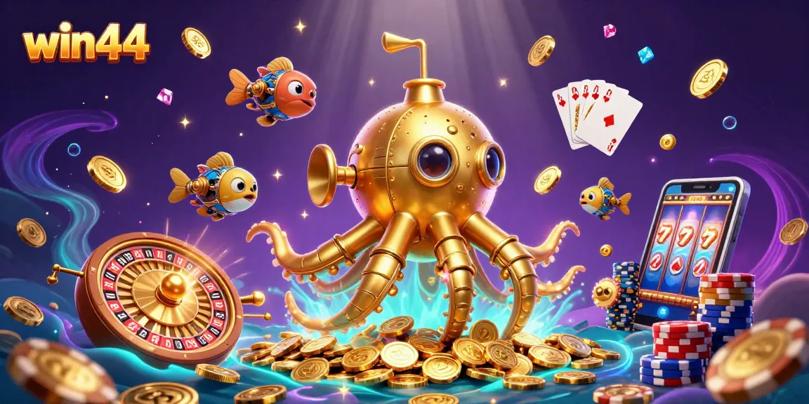 Join the excitement at win44 with a vibrant 3D illustration of thrilling casino games.