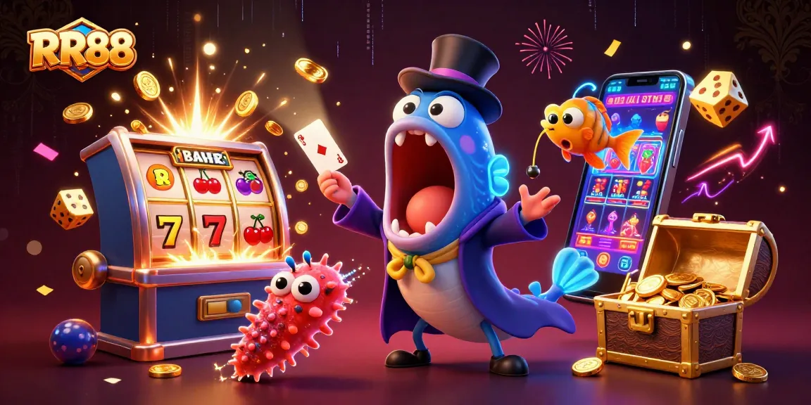 Experience RR88's lively gaming world with vibrant characters and dynamic casino elements.
