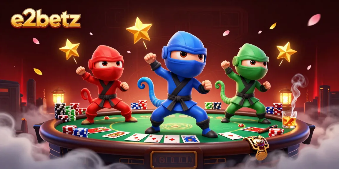 E2betz showcases a team of ninjas at a vibrant poker scene, embodying the thrill of gaming action.