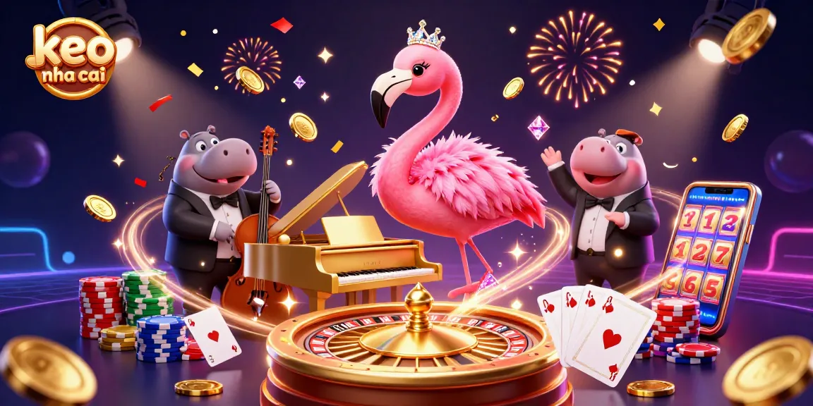 Engage with keo nha cai while enjoying a dynamic casino scene alive with golden coins and vibrant energy.