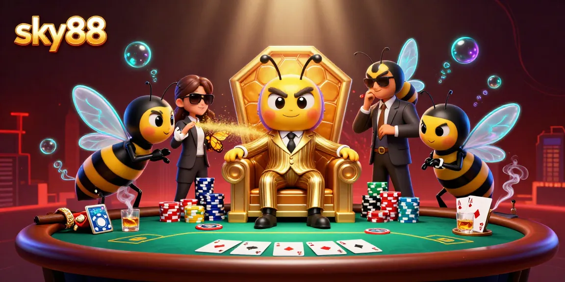 Experience thrilling gaming with sky88 in a vibrant casino scene showcasing a bumblebee mob boss.