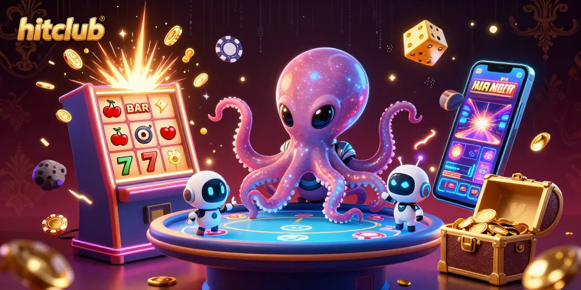 Engage with hitclub's thrilling casino experience surrounded by vibrant 3D characters and spectacular gaming elements.
