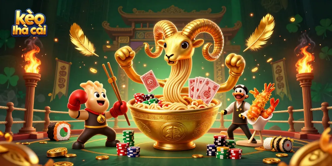 Engage with kèo nhà cái in this vibrant, competitive atmosphere featuring a golden ramen bowl and sushi dealer.