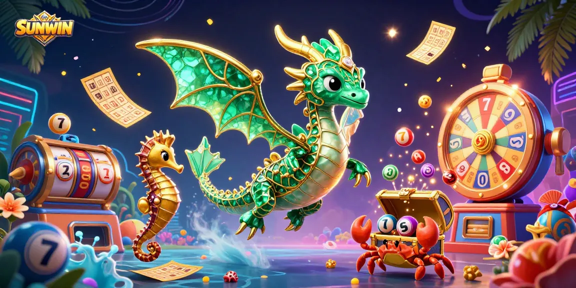 SUNWIN presents a captivating 3D cartoon scene featuring a sea dragon, crabs, and dynamic lottery elements showcasing vibrant casino games.