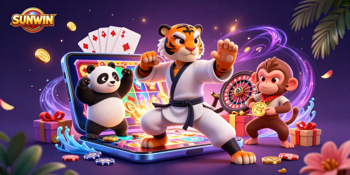 Spin into winning slots action with SUNWIN's vibrant casino illustration showcasing exciting game dynamics.