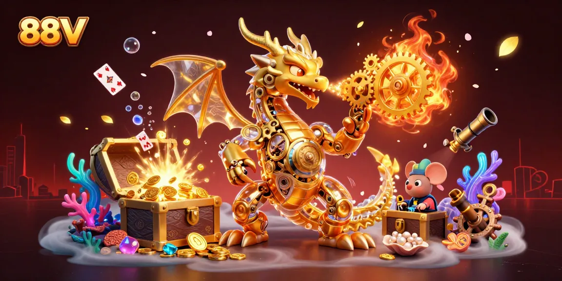 Engage in thrilling gaming with 88VV's vibrant, fantasy-filled casino adventure illustration.