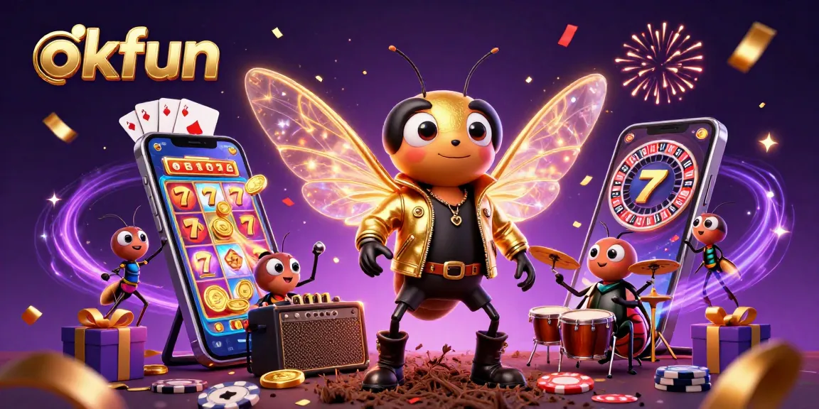 Experience excitement with okfun as a cicada rock star and friends in a lively casino scene.