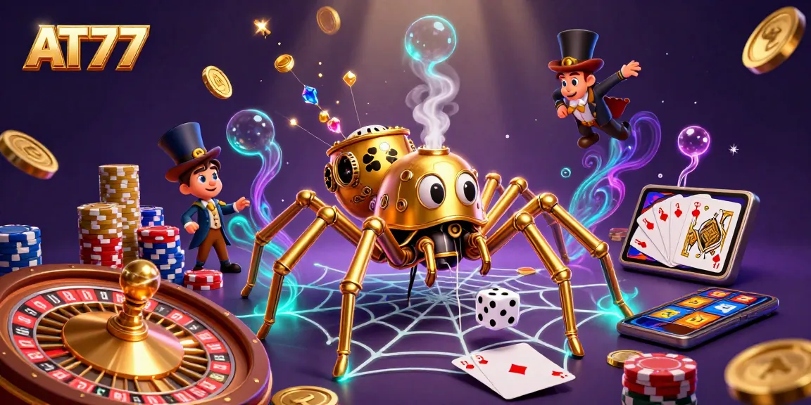 Win big at AT77 with interactive games featuring a golden spider and classic casino elements.