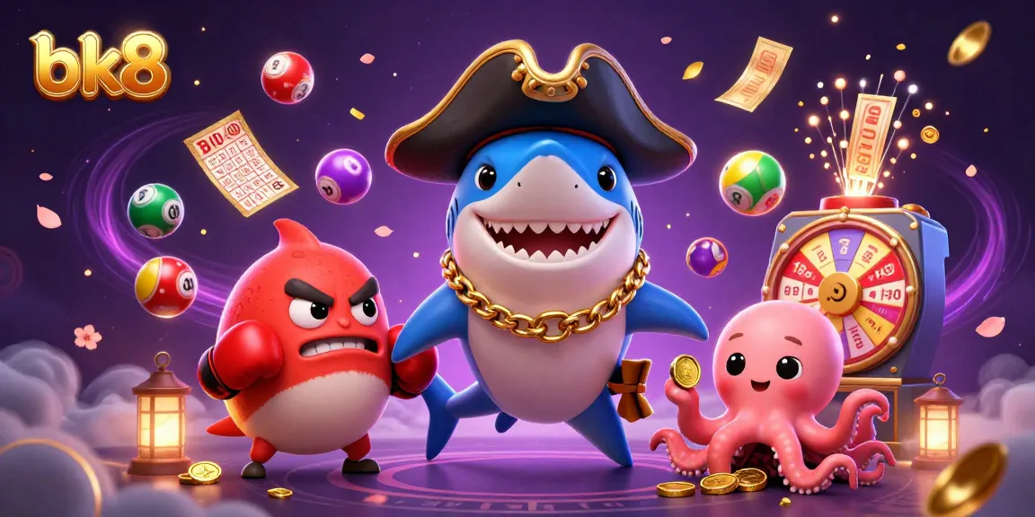 Engage with bk8's vibrant casino world, featuring dynamic characters and exciting lottery elements.