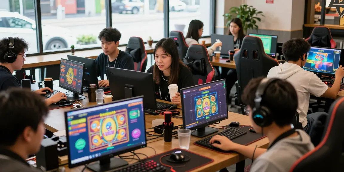 Komunitas permainan megawin88 di kafe dengan pemain menikmati taruhan online