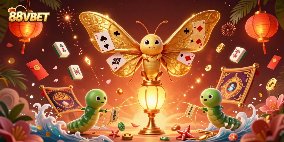 Experience thrilling gaming at 88VBET with a bright, vibrant illustration of casino motifs.