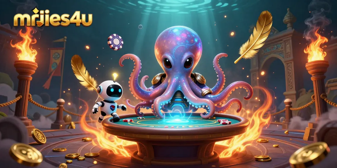 Betting at movies4u with a holographic poker table and alien octopus in action.