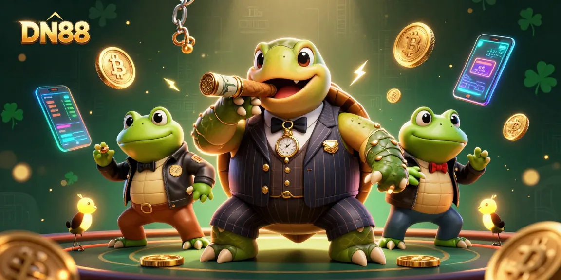 Experience DN88's thrilling casino atmosphere with unique characters and vibrant crypto elements.
