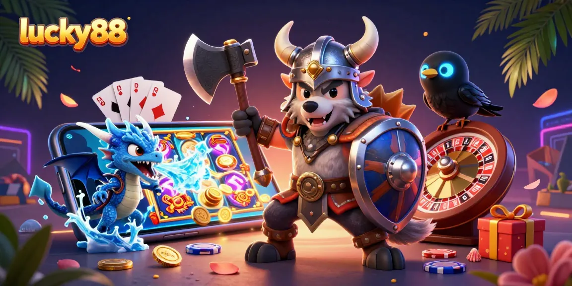 Engage with lucky88's exciting slots through dynamic gameplay featuring vibrant characters and rich casino elements.