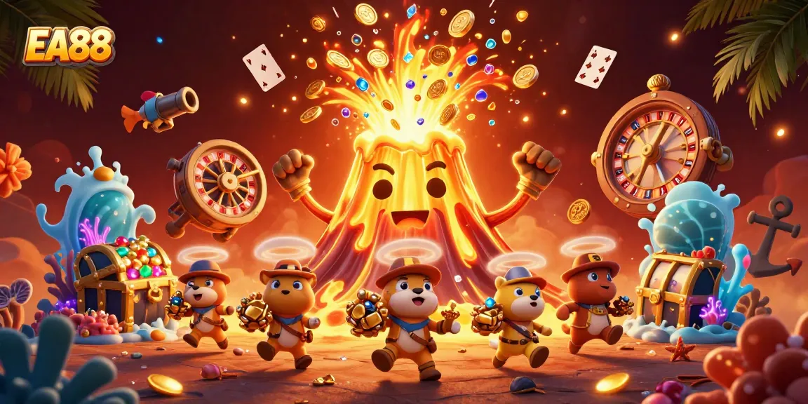 Experience thrilling moments at EA88 with vibrant gaming adventures, showcasing an exciting volcano eruption of treasures.