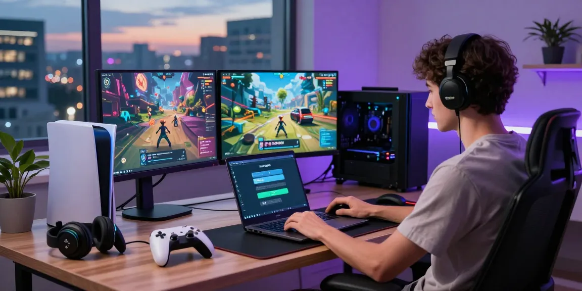 Downloading the slot7000 APK with vibrant game interfaces in a modern tech workspace.