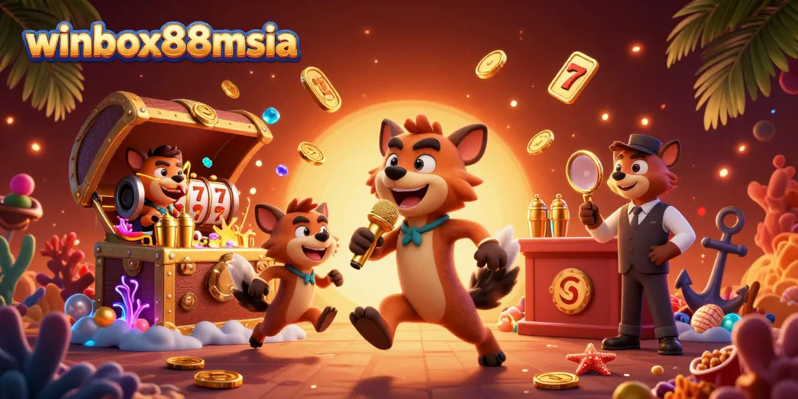 winbox88msia captivates players with a vibrant casino scene featuring hyenas and dynamic gaming action.