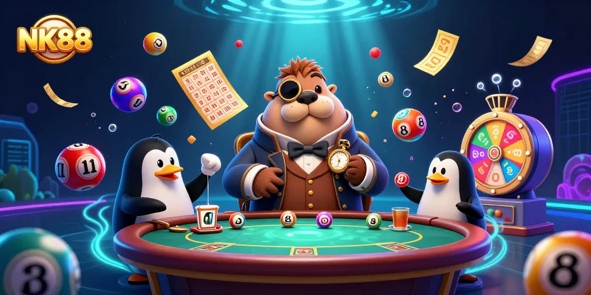 Engage in thrilling gameplay at NK88 with a lively underwater poker scene featuring adorable characters and exciting casino elements.
