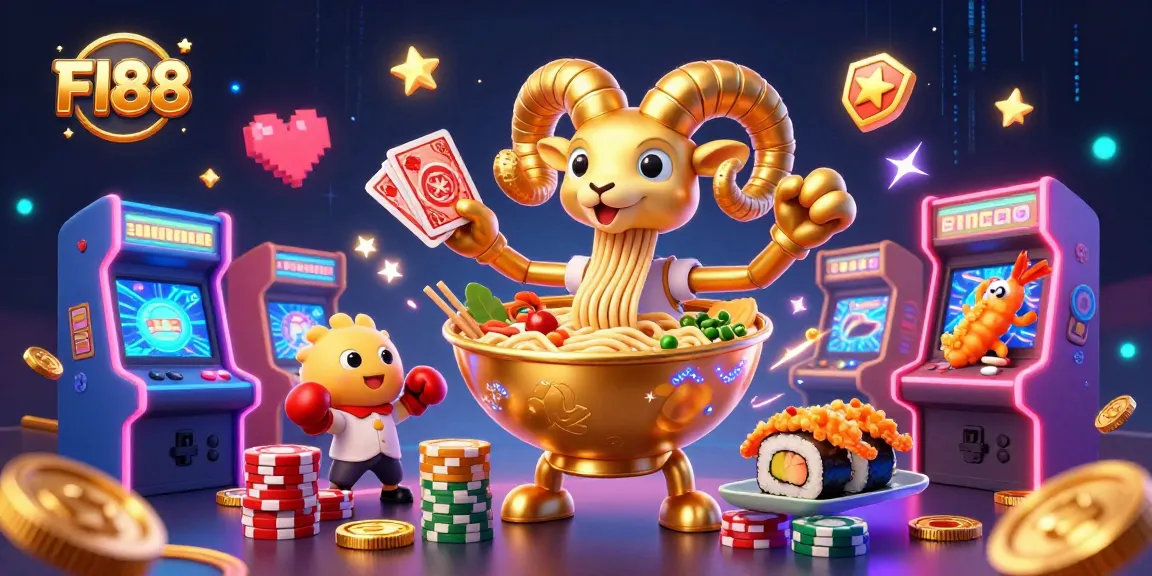 Experience Fl88 excitement with a golden ramen bowl dealer, dynamic game elements, and vibrant casino atmosphere.