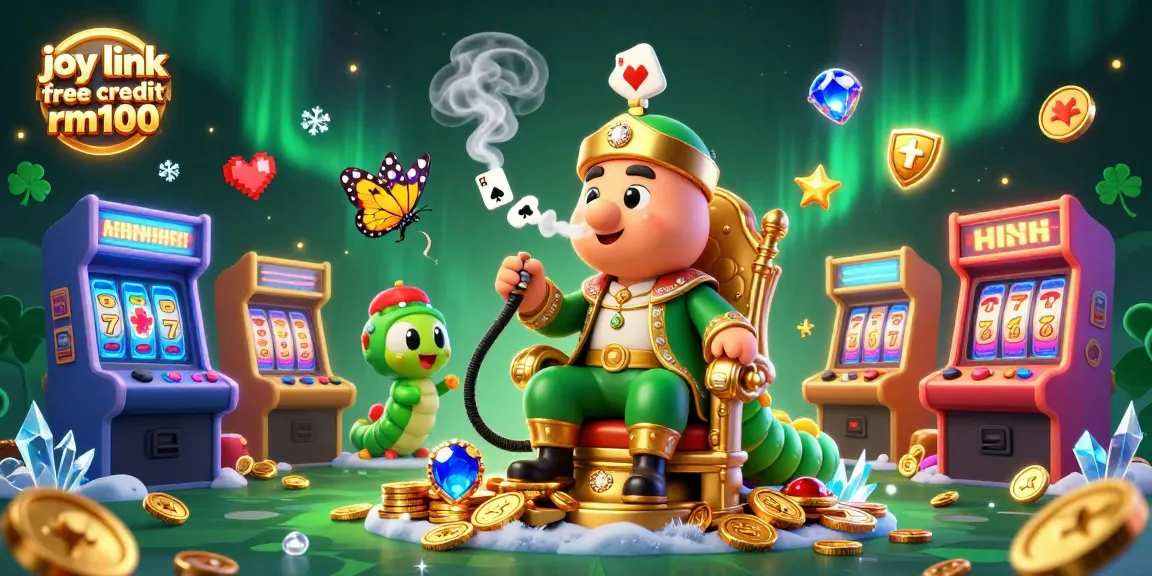 Experience joy link free credit rm100 with a vibrant 3D casino scene featuring an enormous caterpillar and gaming elements.