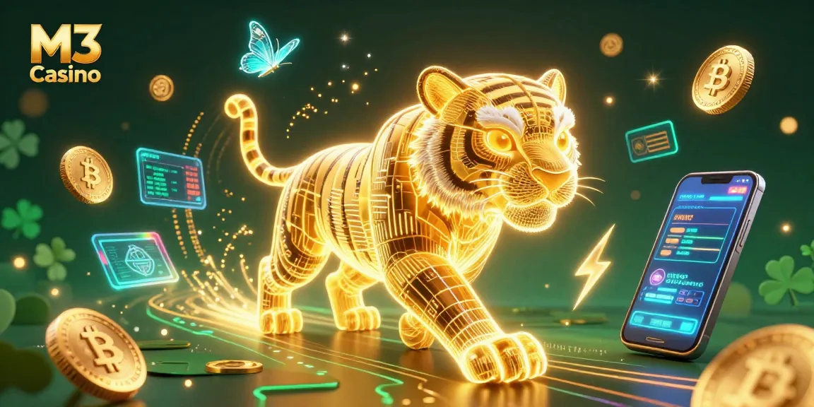 Experience thrilling moments at M3 Casino with vibrant casino elements and crypto coins.