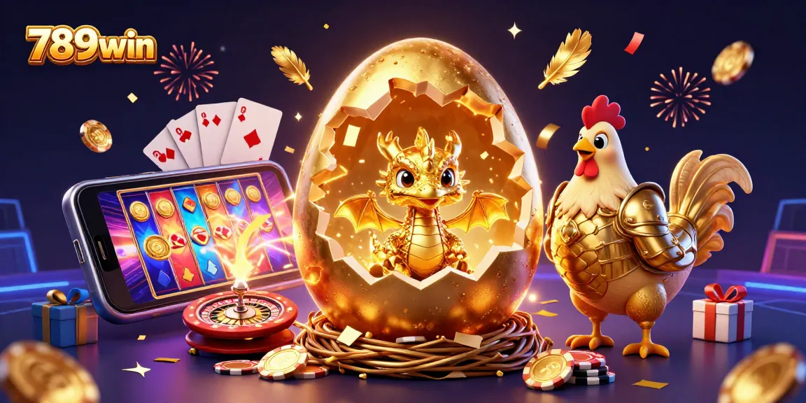 Join the excitement at 789win with a golden dragon revealing treasures amid vibrant casino elements.