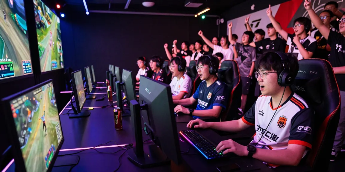 Suasana kompetisi boswin88 di arena esports dengan gamer bersemangat dan penonton bersorak.
