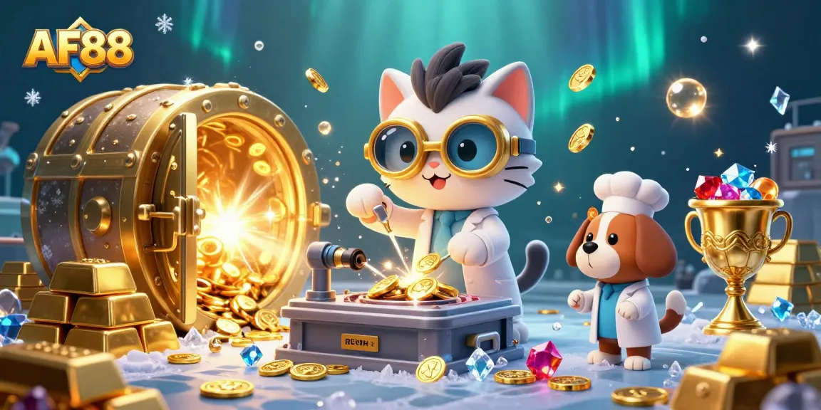 Spin the reels at AF88's exciting casino with captivating scenes of treasure and gaming fun.
